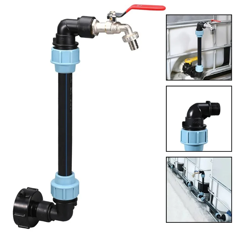 3/4 Inch Gooseneck IBC Tank Adaptor With Outlet Valve 3/4 Inch Gooseneck Coarse Thread 2 Way Brass Tap IBC Tank Fitting