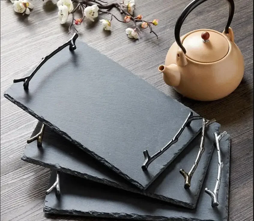 

Creative Retro Branch Handle Ceramic Tray Restaurant Serving Tray Home Living Room Tabletop Tea Set Cup Storage Tray Fruit Plate