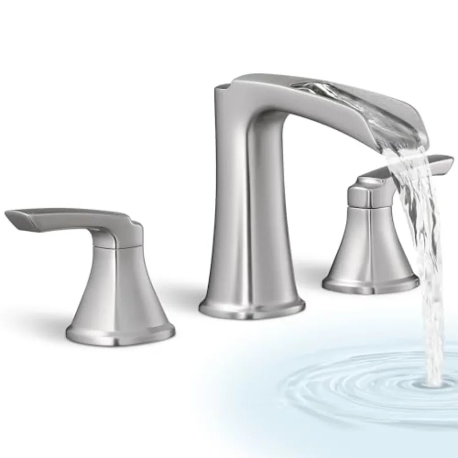 

3 Hole Roman Tub Faucet Waterfall Brass Brushed Nickel Bathtub Faucet Set, High Flow 6-16 Inch Deck Mount for Classic Bath, 2 H