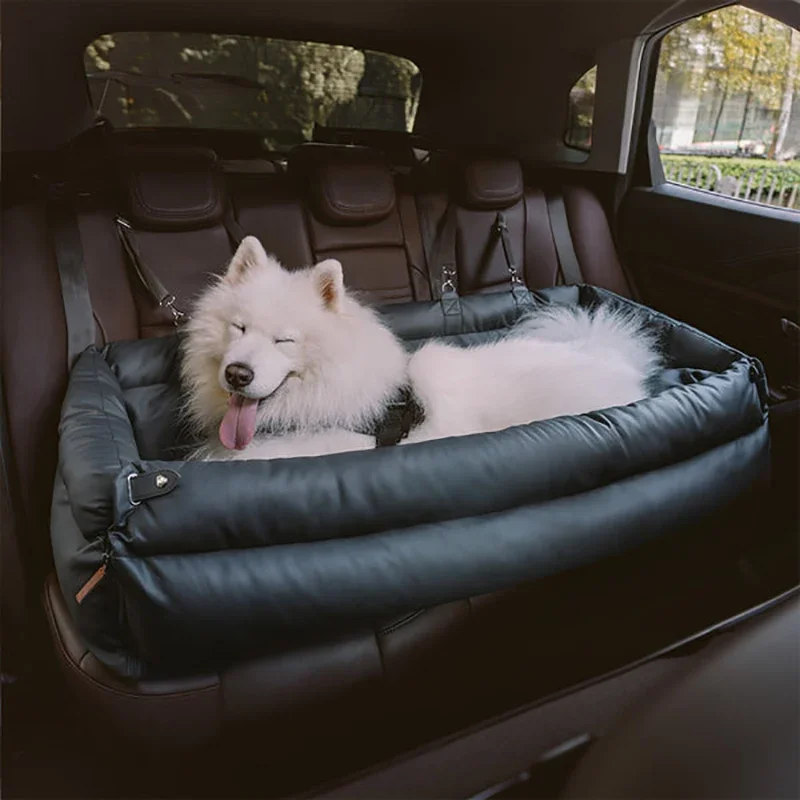 Customized LOGO Pet Beds Luxury Dog Beds Faux Leather Dog Car Seat Booster Double Seats Pet Car Seat Bed with Safety Buckle