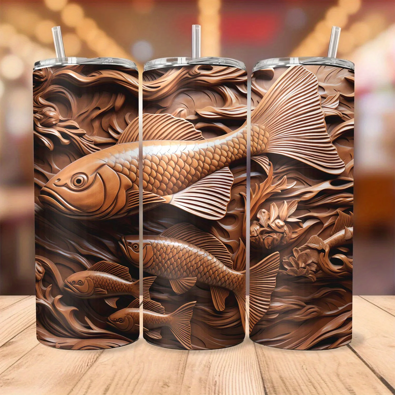 1pc Stainless Steel Tumbler with Fish Design, Double Wall Vacuum Insulated Travel Mug with Lid and Straw, Hand Wash Only, PVC Free, Round Shape - Ideal for Hot and Cold Beverages, Home, Travel, Outdoor Use