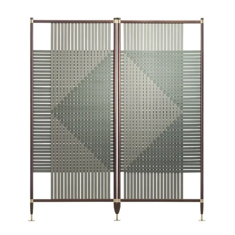 

Screen retro nostalgic log art partition, classical saddle leather folding screen