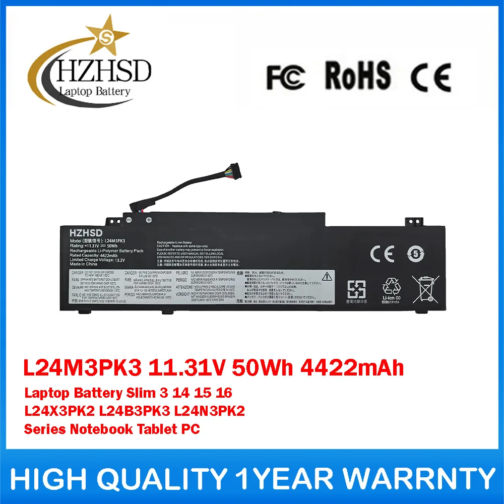 L24M3PK3 11.31V 50Wh 4422mAh Laptop Battery For LENOVO IdeaPad Slim 3 14 15 16 L24X3PK2 L24B3PK3 L24N3PK2 Series Notebook Tablet