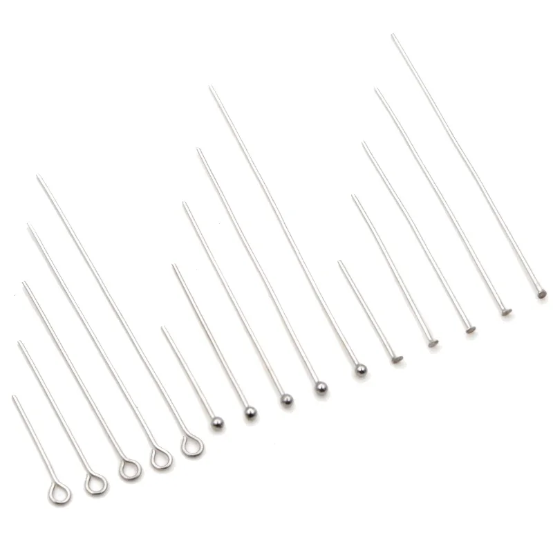 100pcs Stainless Steel Eye Flat Head Pins Needles Bulk 20 25 30 35 40 50 70mm Ball Bead Headpins Connector For Jewelry Making