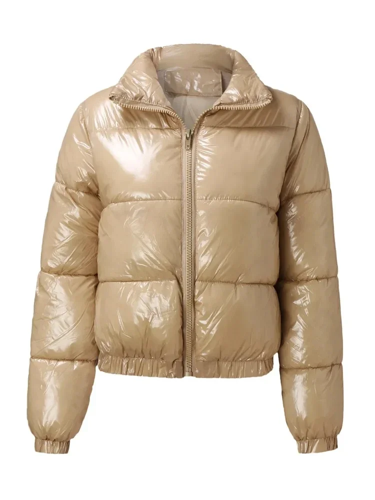 Jaqueta de inverno feminina 2025 oversized inchado brilhante bolha casaco sólido algodão acolchoado casaco quente à prova dwaterproof água parka feminino outerwear