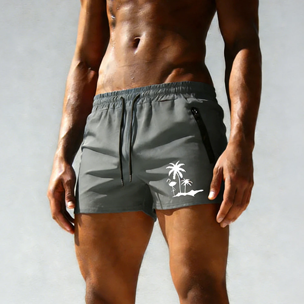Men's Beach Quick Dry Swim Shorts with Secure Zipper Pockets Multi-Color Elastic Waist Casual Sport Coconut Tree and Bird Print