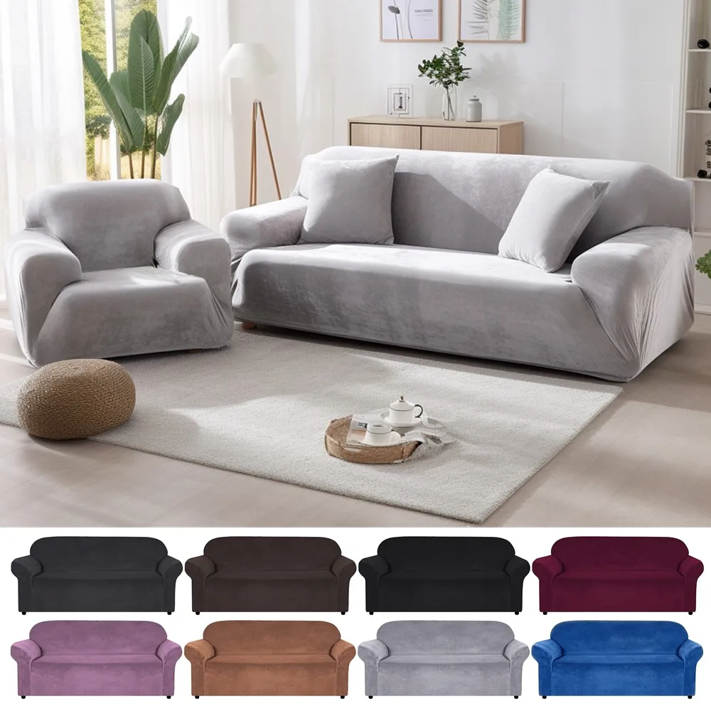 

Stretch Velvet Sofa Covers for 1/2/3/4 Couch Covers Sofa Slipcovers Furniture Protector Soft with Non Slip Elastic Bottom