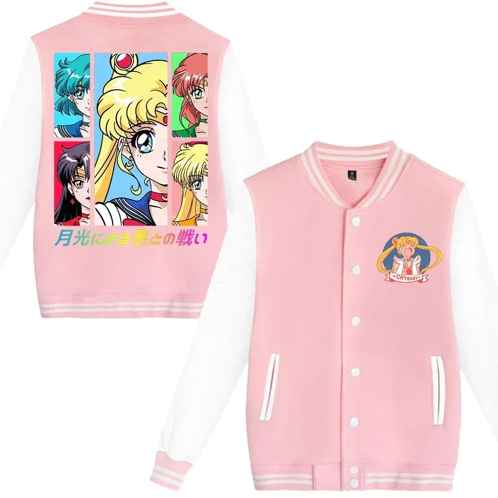 Sailor Moon Y2K Jacket Kawaii Cartoon Anime Printed Coat Girls Woman Casual Sporty Long Sleeves Adult Autumn Winter Clothing