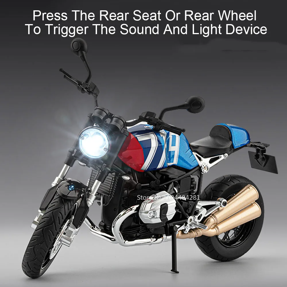 1:9 R NineT Honda Monkey motocicleta de aleación modelo fundido a presión juguetes sonido luz coche rueda delantera dirección motocicleta para niños regalo para adultos
