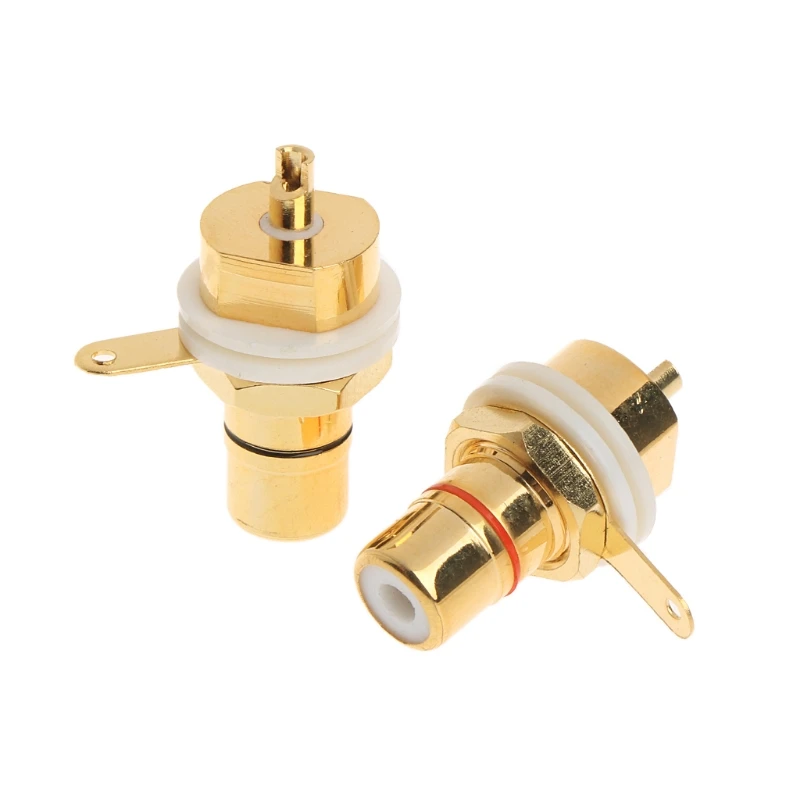 2 Pcs CMC Gold Plated Copper RCA Female Phono Jack Panel Mount Chassis Connector