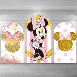 Disney Arch Cover Pink and Gold Minnie Mouse Party Backdrop Children's Birthday Party Decoration Background Doubleside Print