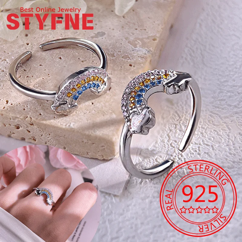

925 Sterling Silver Women's ring Rainbow Ring Fine Silver Jewelry Anniversary Gift Bridal Ring