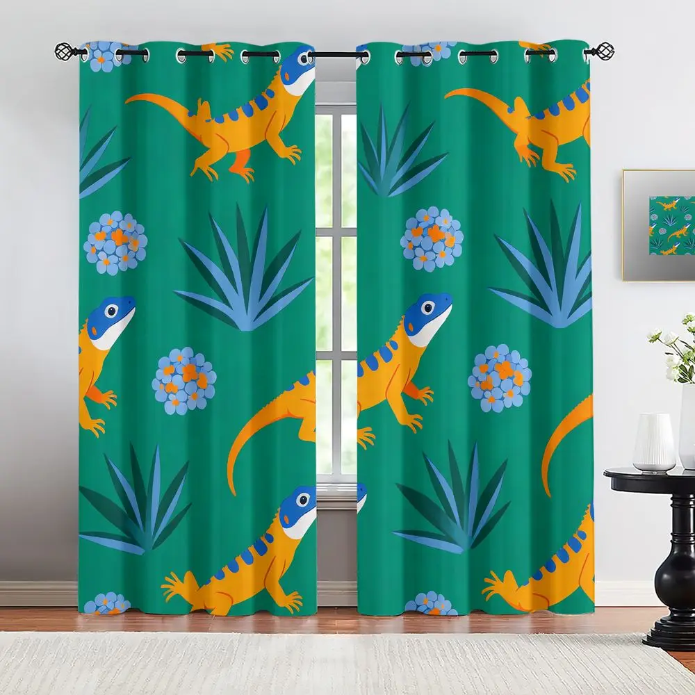 

Cute Lizard Agave Floral Printed Curtains 2 Panels,85% Light Blocking Kids Room Decor Curtains