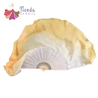 Abanicos de seda auténtica para mujer, Color y tamaño personalizados, medio círculo, bambú, blanco y dorado