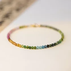 Minar Vintage Rainbow Natural Stone Charm Bracelets for Women Femme Multi Coloured Thin Chain Beaded Bracelet Simple Accessories