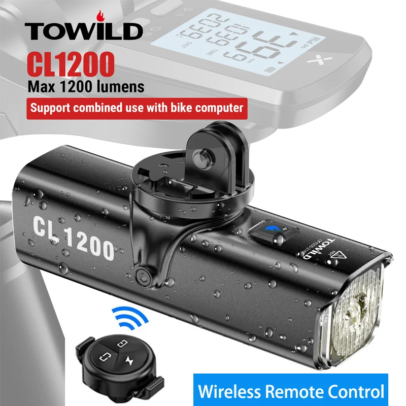 TOWILD CL1200 Bike Light Front Lamp USB Rechargeable LED 1200LM 4000mAh Bicycle Light Waterproof Headlight Bike Accessories