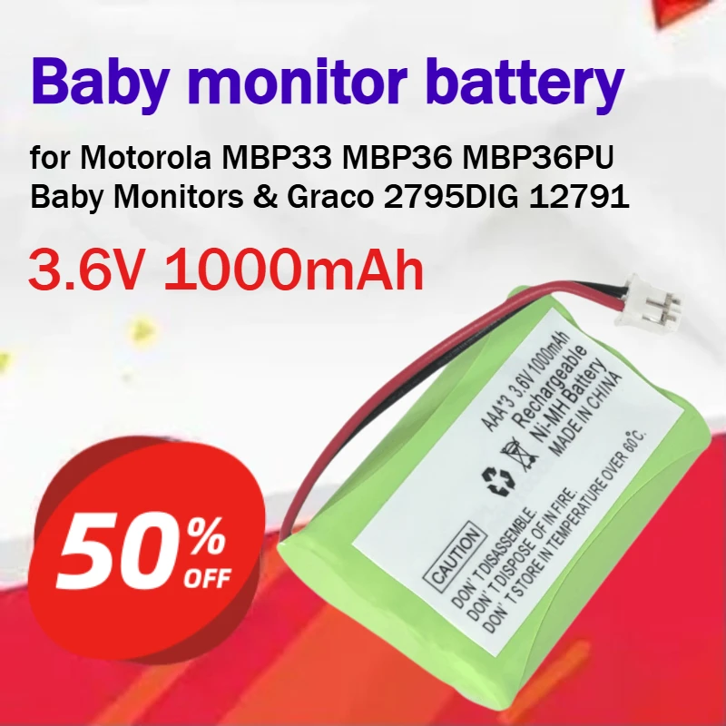 3.6V 1000mAh Rechargeable Battery for Motorola MBP33 MBP36 MBP36PU Baby Monitors & Graco 2795DIG 12791 Cycle Life: 600 Times