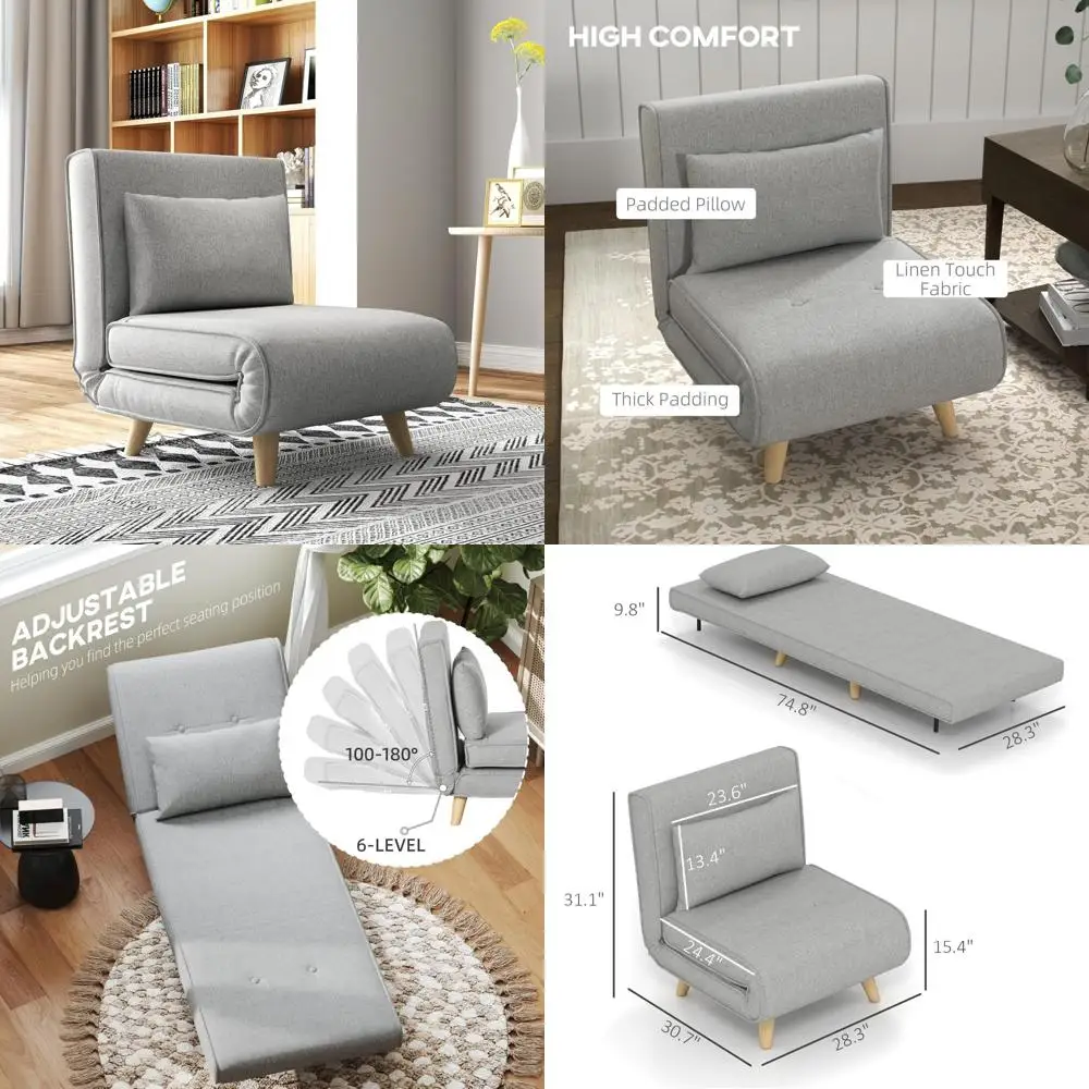 سرير أريكة قابل للتحويل متعدد الوظائف 2 في 1، كرسي نوم بمسند ظهر قابل للتعديل لغرفة المعيشة وغرفة النوم، أثاث موفر للمساحة #1