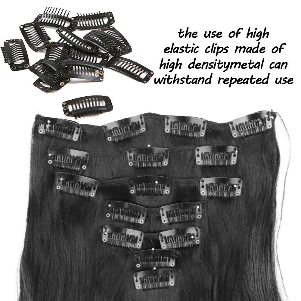 MISSQUEEN 16 clips Synthetic Long wavy Hair Extensions Clips in Hair black Brown 7Pcs/set Suitable for Women Wig Hairpieces