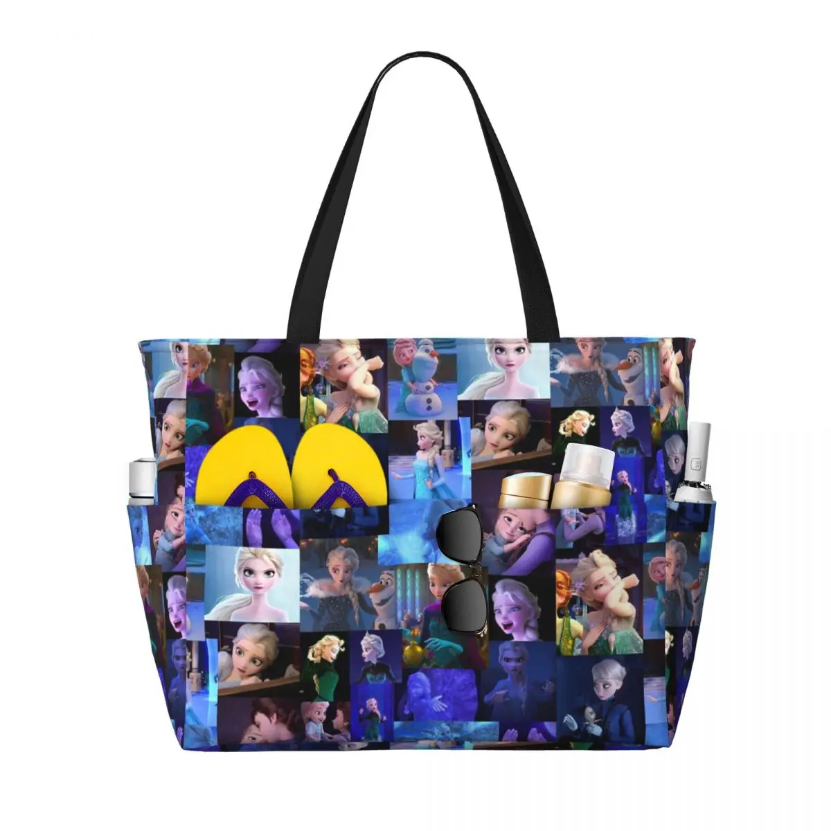 

Custom Frozen Princess Elsa Travel Tote Bag Women Large Capacity Cartoon Groceries Shoulder Shopping Bags