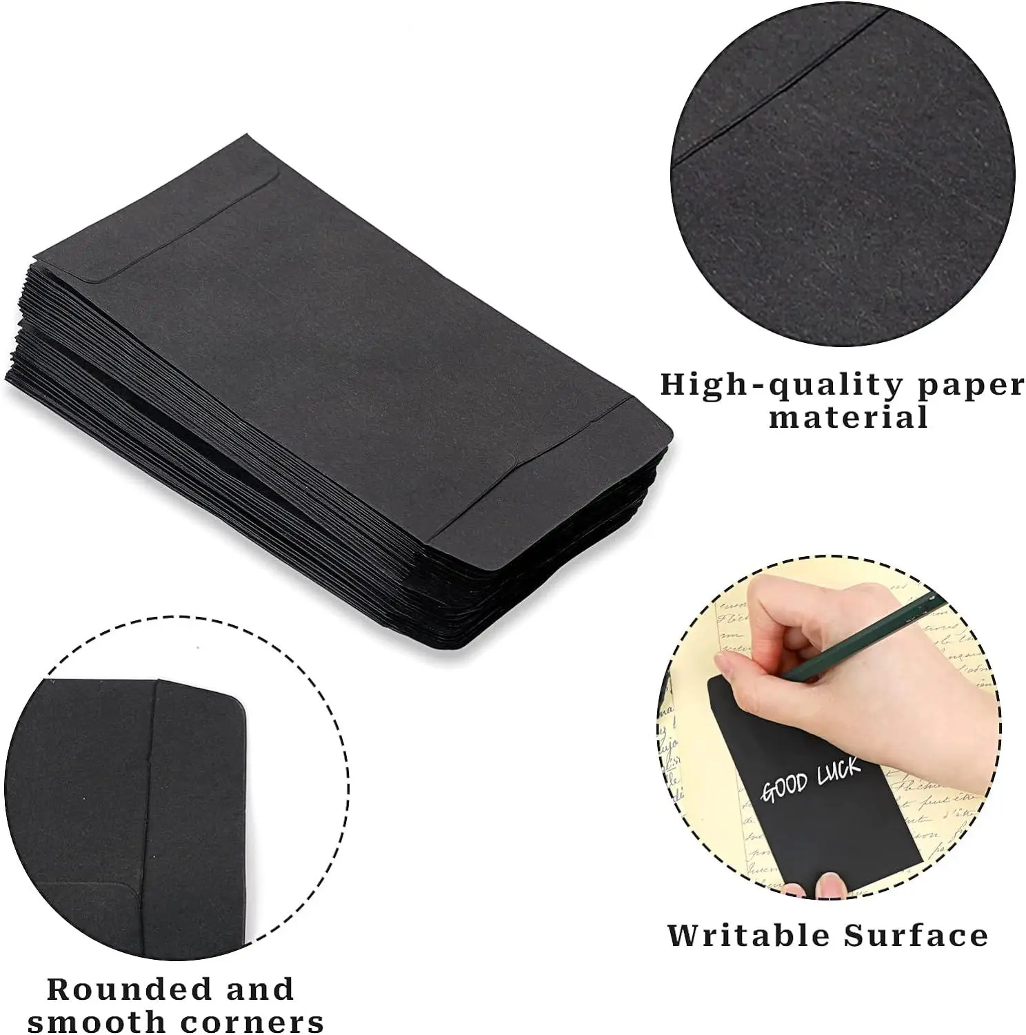 Small Black Paper Gift Envelopes Mini Bags For Storage Change Coins Seeds Jewellery Sweets - No Moistenable Glue