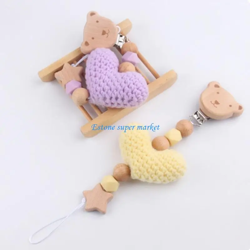 Cadena chupete ajuste 090B, diseño oso, chupete para bebé, cadena portátil, chupete ligero, Clip silicona y madera