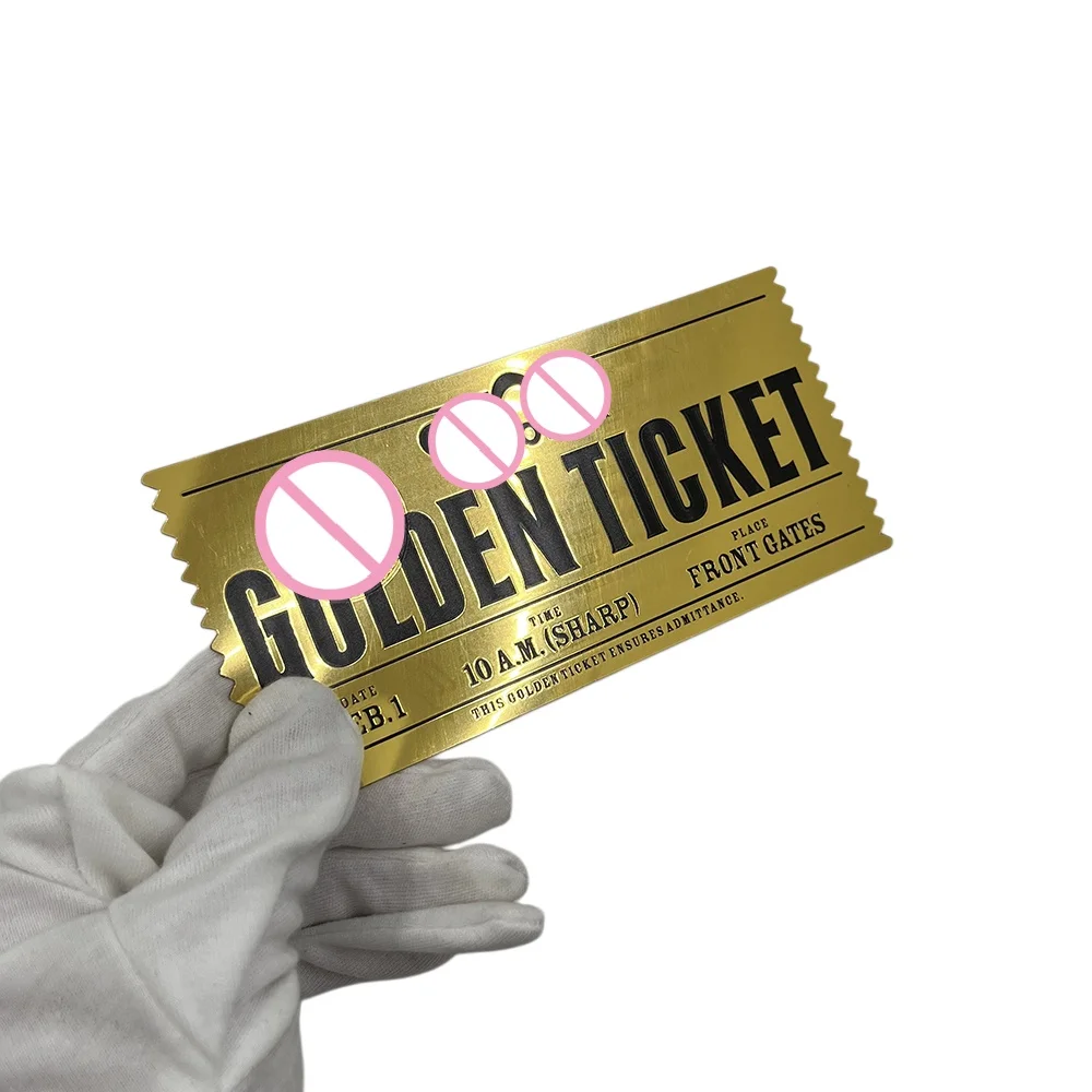 1/10pcs Classic Style Golden Ticket 15*7cm Gold Foil Plastic Card For Art Collection Memorial Gift view 2