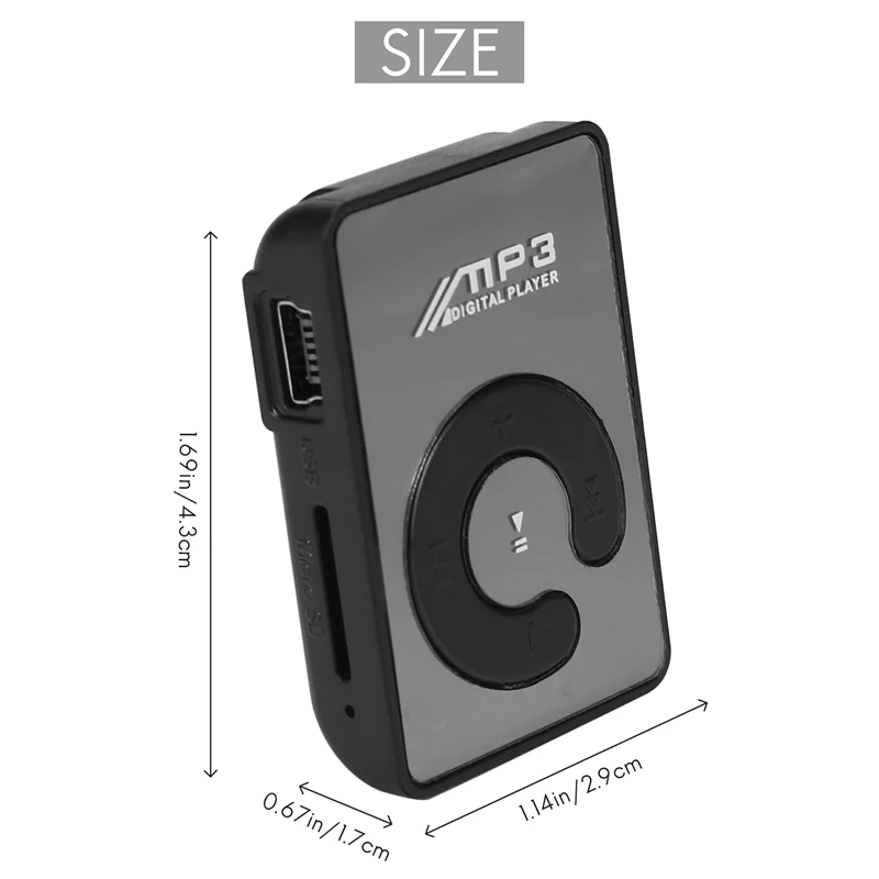 มินิคลิปกระจก USB Mp3ดิจิตอลเครื่องเล่นเพลงสนับสนุนบัตร TF SD 8GB สีดำ