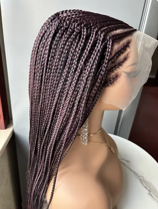 Dark 99J Synthetic Full Lace Braided Wig Crochet Braid Lace Frontal Wig Wine Color Knotless Box Braids Wig for Black Women