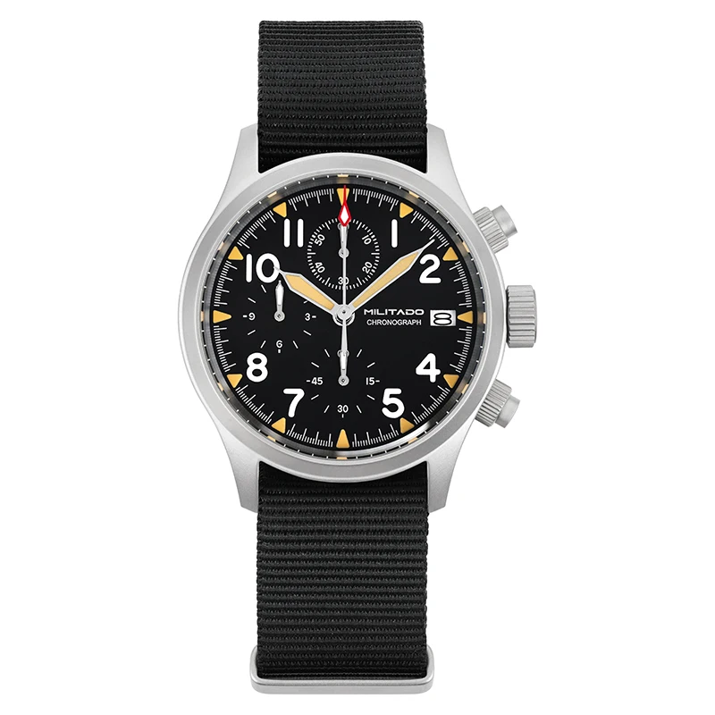 Militado ML1868KF Retro VK67 Quarz-Chronographenuhr, Edelstahlgehäuse, 3 Zifferblätter, wasserdicht, 100 m, Multifunktions-Militäruhr