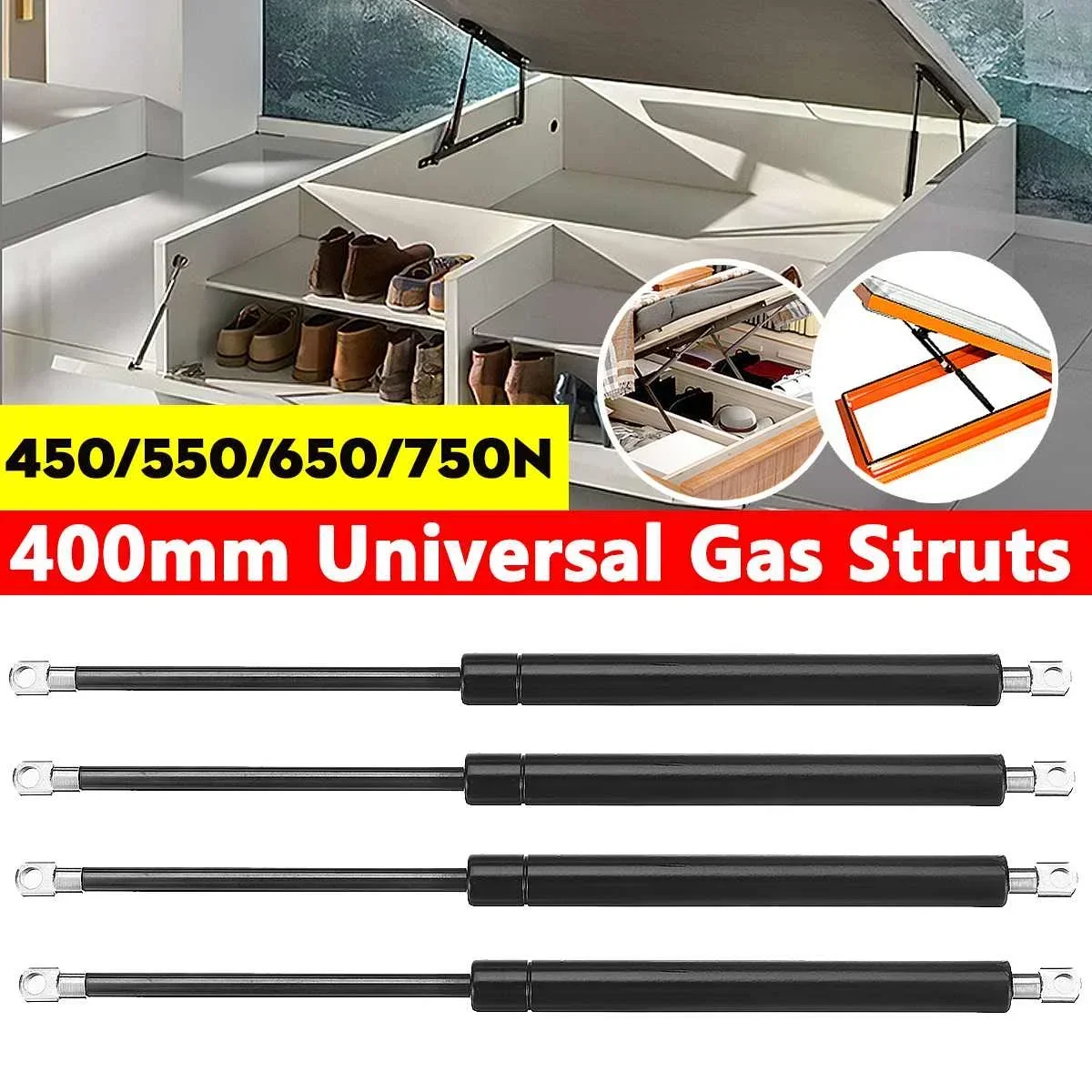 2pcs 400mm 450-750N Car Gas Strut Bars Gas Spring Hood Support Rod Shock Lift for RV Bed Window Bus Caravans Camper