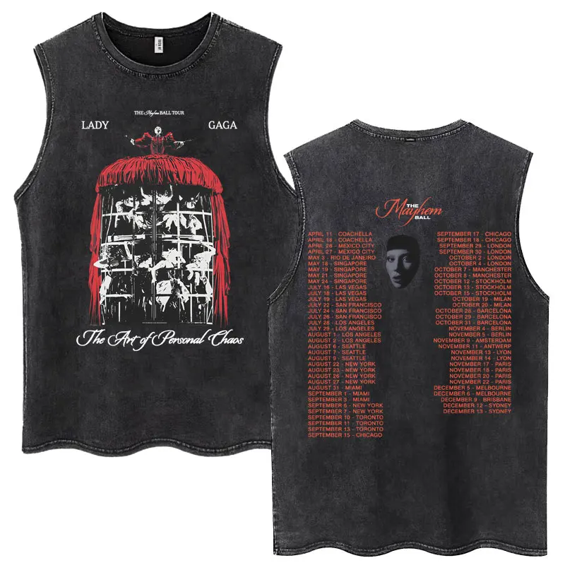 Lady Gaga The Mayhem Ball Tour 2025 Wash Tank Tops Fashion Men