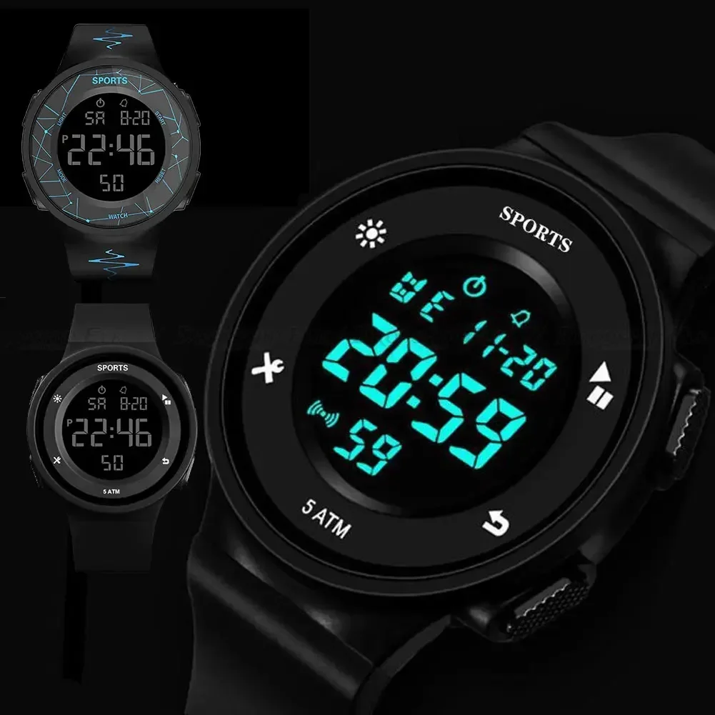 방수 빛나는 전자 시계 여성 LED 디지털 시계 남자 라운드 스포츠 손목 시계 야외 군사 시계 reloj mujer