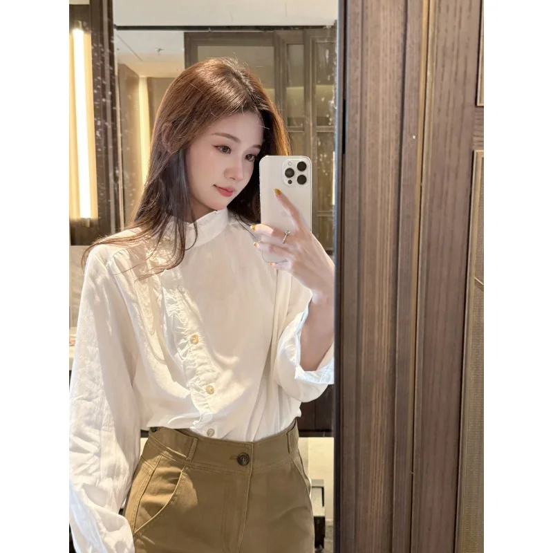 

Faionable TIAO Stand Collar irt Spring Comfortable Versatile Commute Sle Small Fraance Sle Button down Cotton Blend