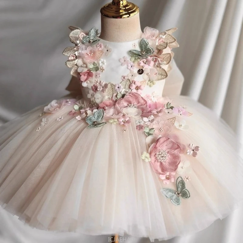 

Wed Dress Summer Children Girls First Birthday Floral Princess Gown Costumes Flower Girl Pageant Outfit Kids Party Wear Vestido