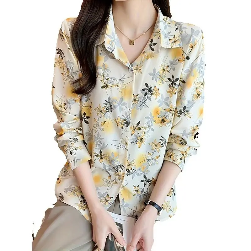 New Arrival Women\'s Blusa Mujer for Spring Autumn Fashion Trendy Print Ladies\' Button-Down Shirt for Work and Casual