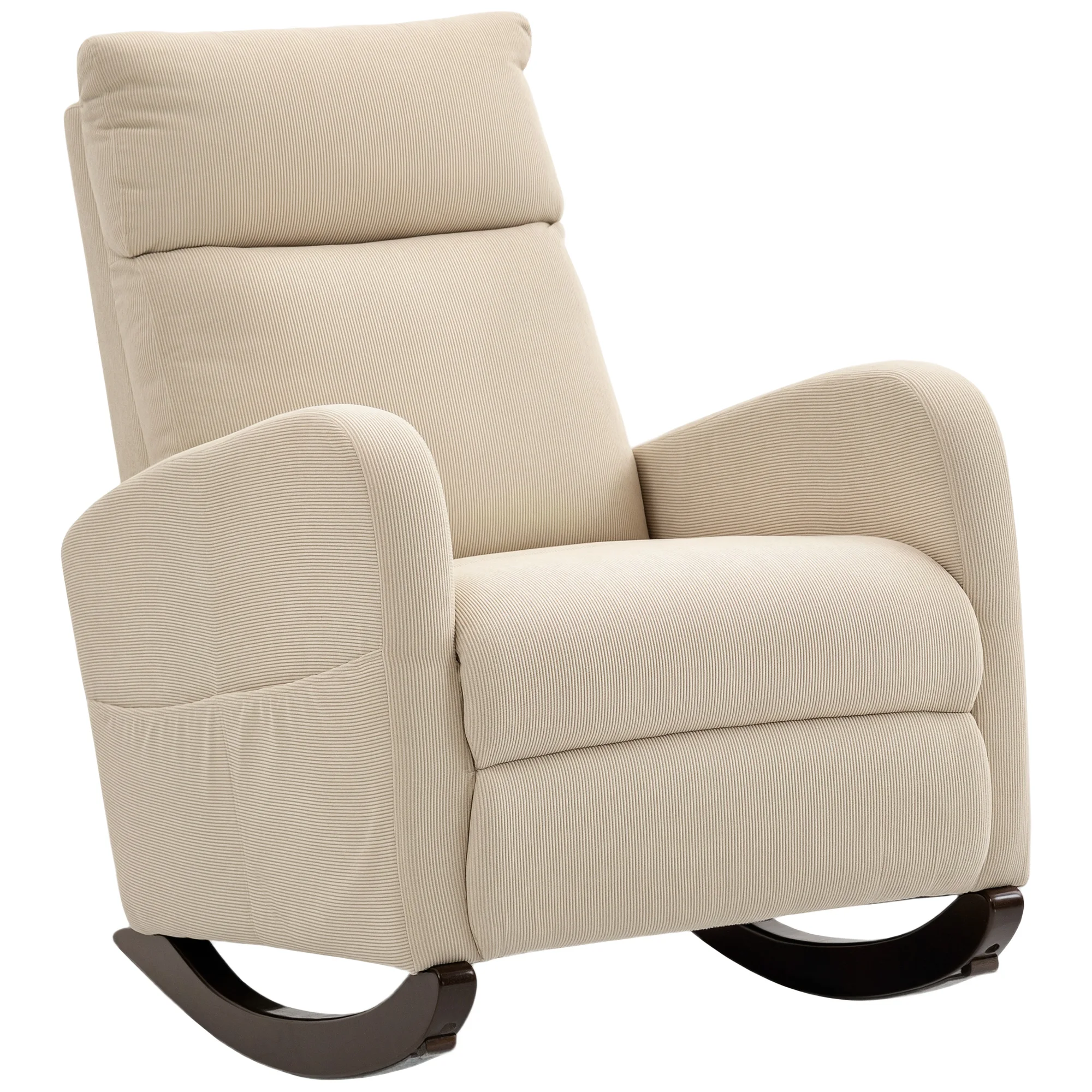 Silla Mecedora HOMCOM de Pana Beige con Respaldo Alto y Bolsillos 🪑