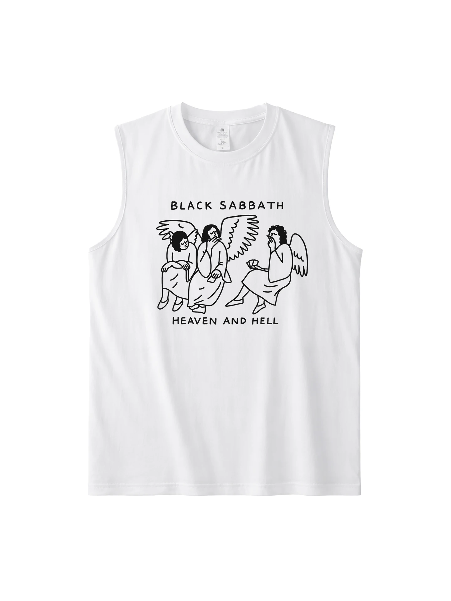 Black Pure Cotton American Casual Style Rock Music Band Backless Tank Top Sleeveless T-Shirt for Youth Summer Moisture Wicking