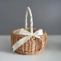 Woven Baskets Handle Design Woven Wicker Basket Handmade Rattan Storage Basket With Bow Retro Decorative Woven Flowerpot