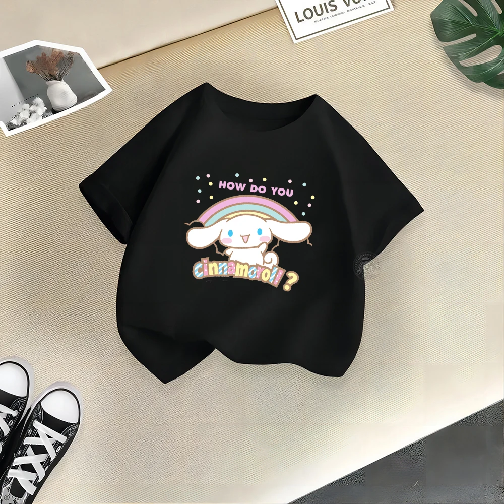 Sanrio Summer cotton playful girl T-shirt Big ear dog Creative printed street Y2K casual cotton top Outdoor sports breathable to