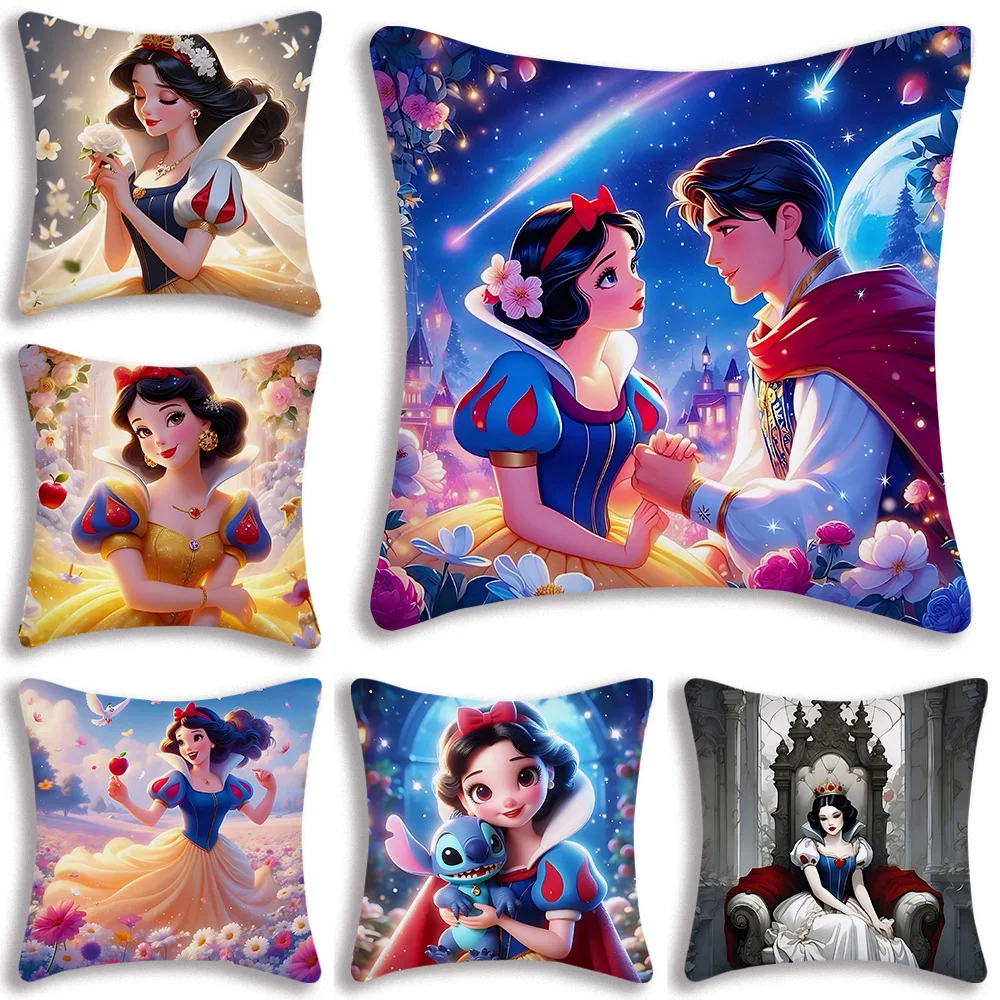 

Cute Snow White Princess Disneys Pillow Covers Cartoon Sofa Decorative Home Double-sided Printing Short Plush Cute Cushion Cover