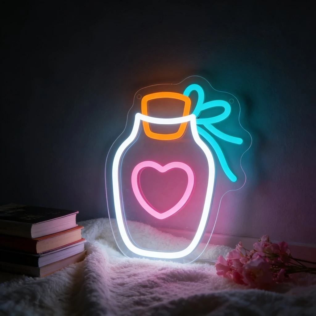 

Неоновая LED-лампа «Романтическая любовь» в форме бутылки с бантом-сердцем, настенный декор для спальни, подарок на годовщину свадьбы, теплый свет