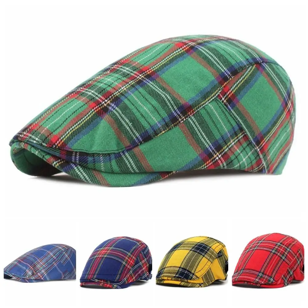 Béret à carreaux en coton Simple, Casquette de peintre en tissu rétro à bord court, pare-soleil britannique, chapeau de fête