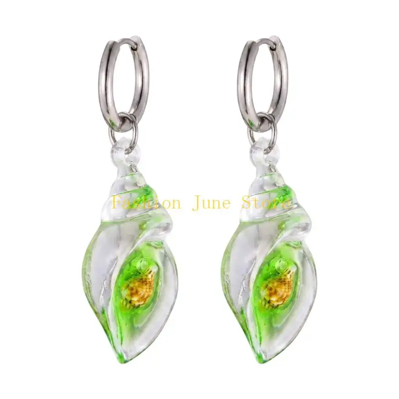 N5KA Ocean Inspired Hoop Drop Earrings with Resin Shell Pendant, Lightweight Statement Jewelry for Daily and Resort Looks