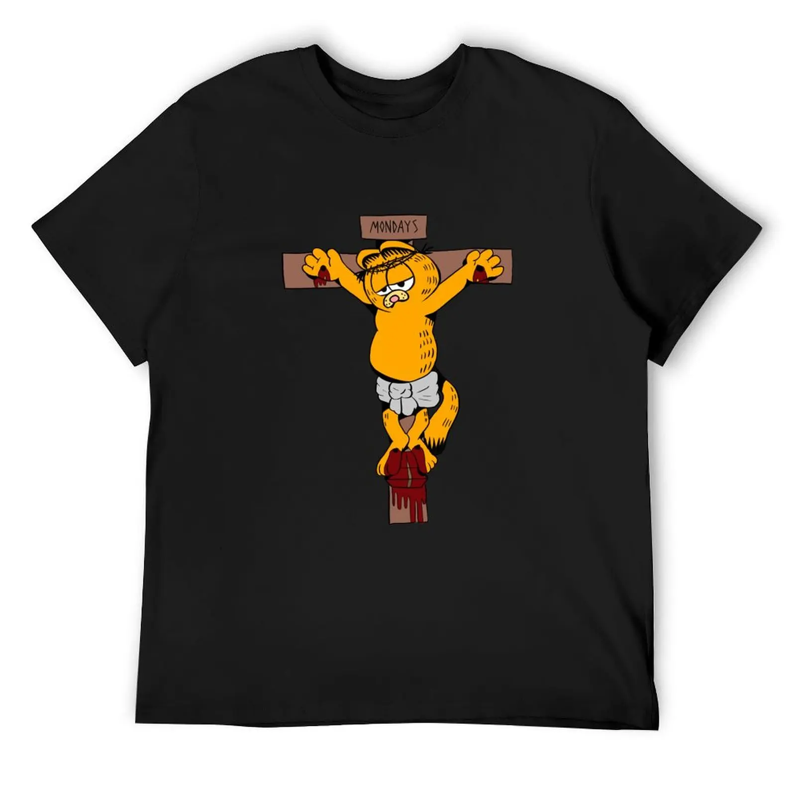 

Orange Lasagna Loving Cat Crucifixion T-Shirt plus size clothes anime figures shirts graphic tees t shirt men 100℅ cotton