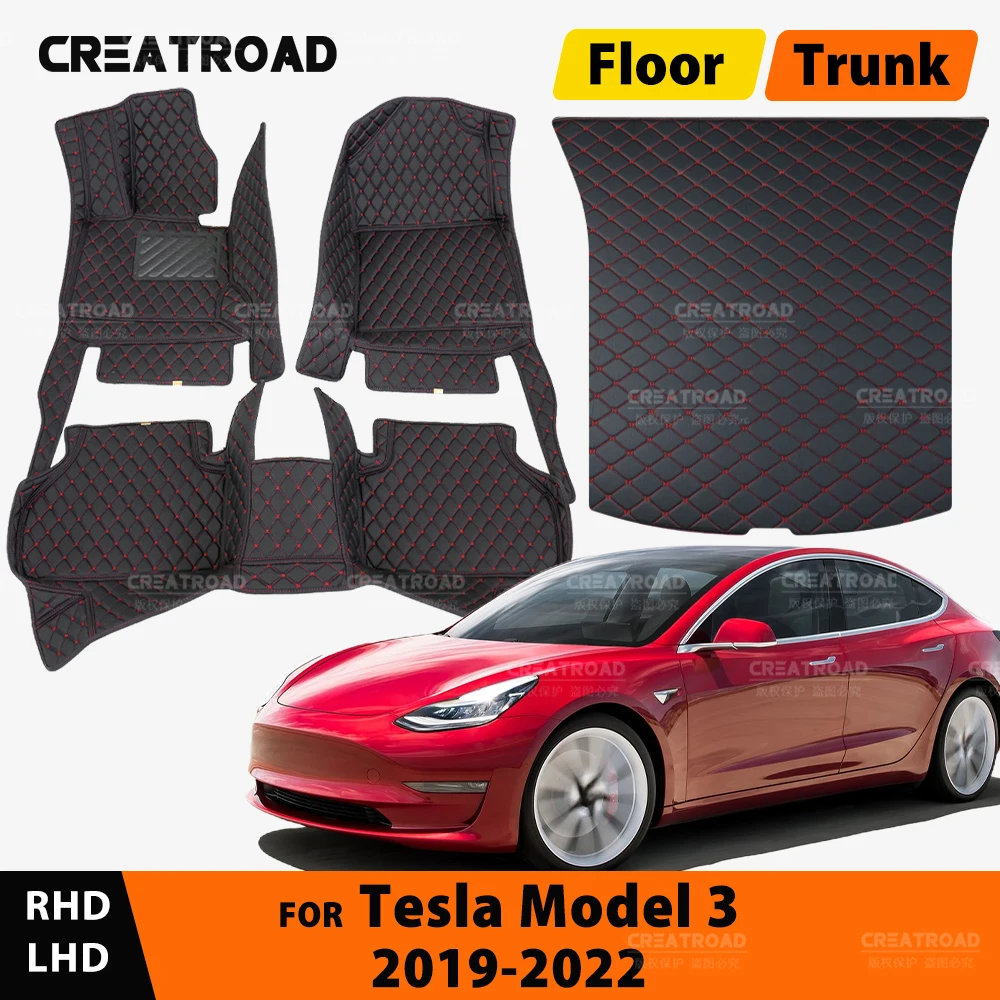

CREATROAD для Tesla Model 3 2019-2022 2021, автомобильные коврики, изготовленные на заказ автомобильные подушечки для ног, автомобильный ковер, аксессуары для интерьера