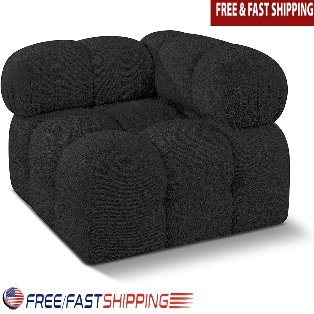 

Modular Corner Lounge Chair Black Boucle Fabric Stylish Seating Space Saver Easy Assembly Perfect Living Room