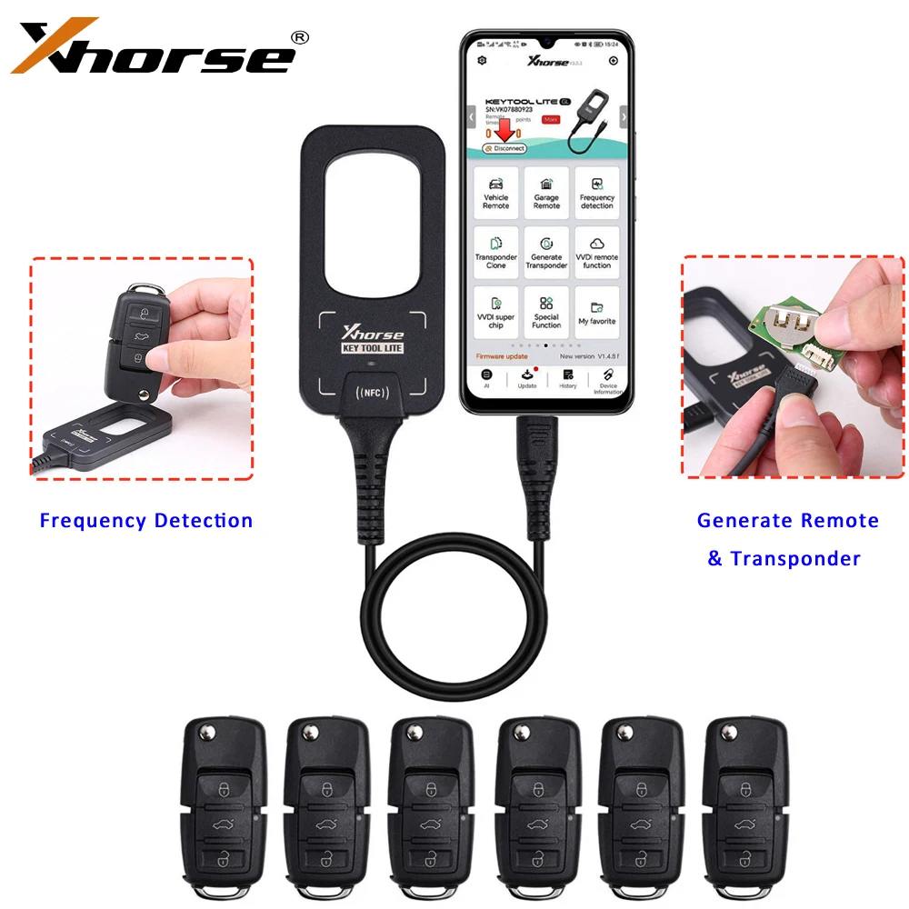 

Xhorse VVDI BEE Key Tool Lite Can Generate Transponder Remote Frequency Detection Get 6Pcs Wire Remotes XKB501EN As A Gift