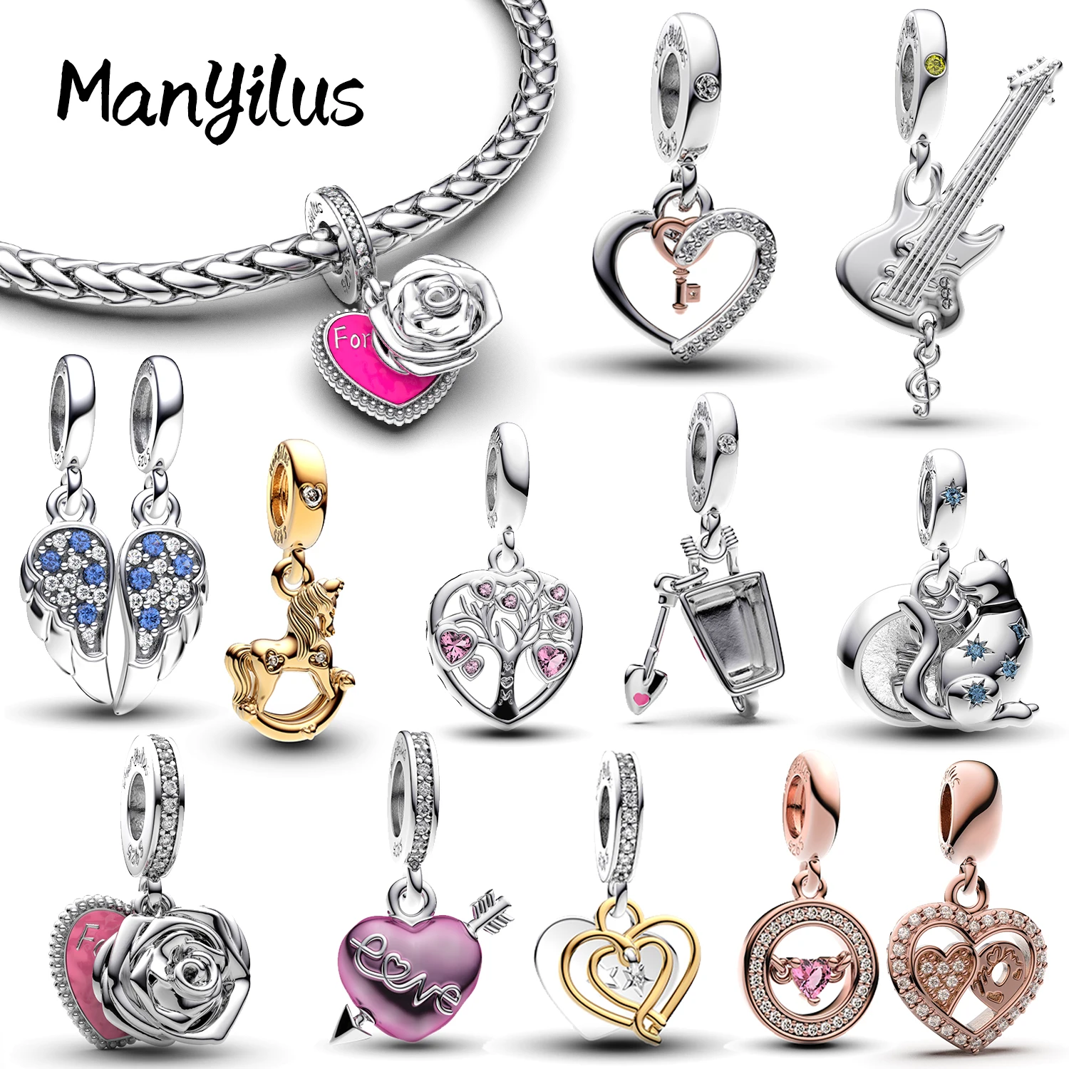 

Manyilus 2025 Hot Cyclical Love Drink Charms S925 Sterling Silver Mother Kids Beads For Original Bracelet Charm Silver 925 Hot