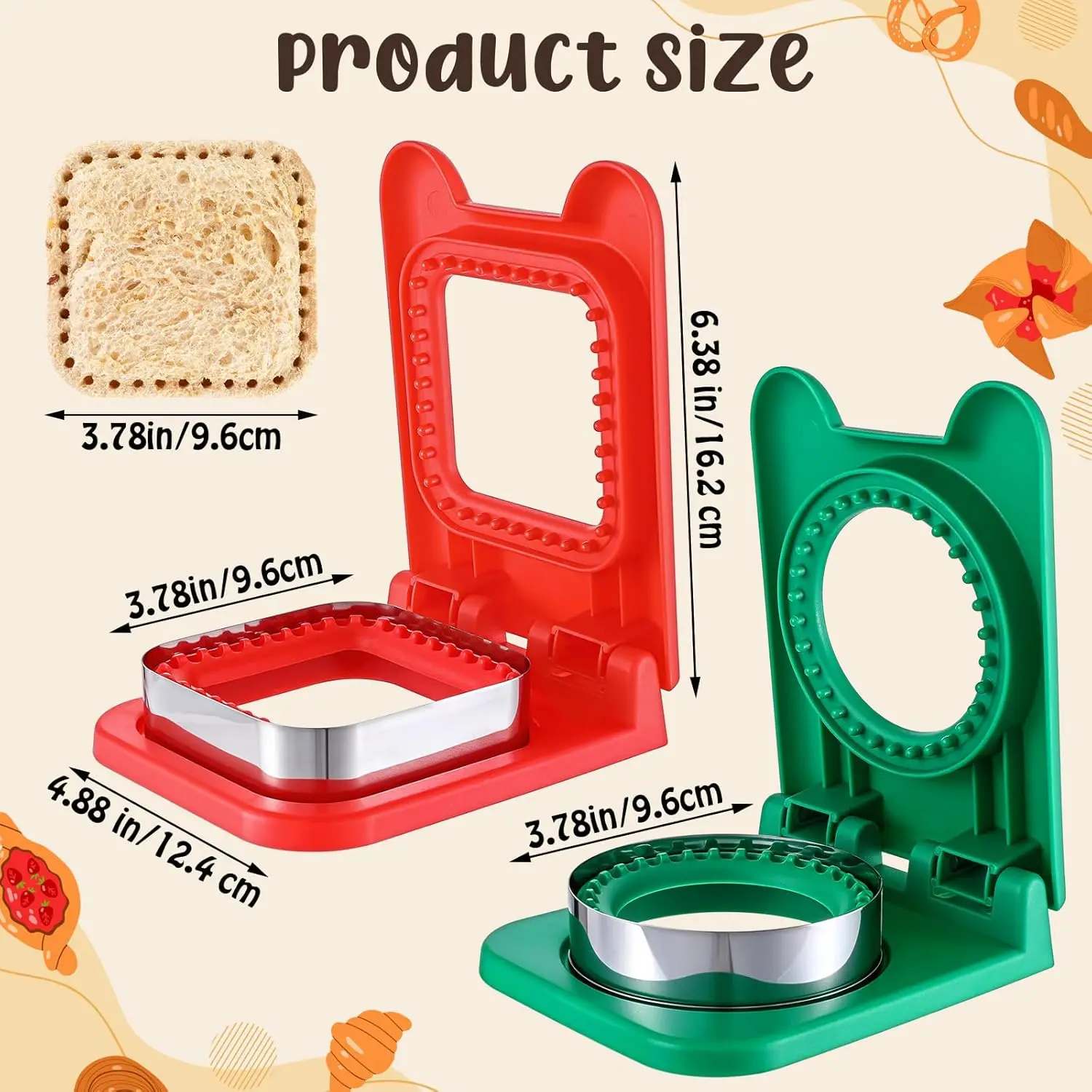 Kids Lunch Sandwich Cutter and Sealer, Square Round Pocket Sandwich Press Maker, Durable Safe Lunch Box Accessories for Children view 3